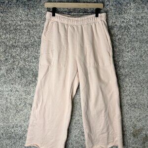MATE Pants Womens Medium Pink Organic Cotton Wide Leg Crop Sweatpants Lounge